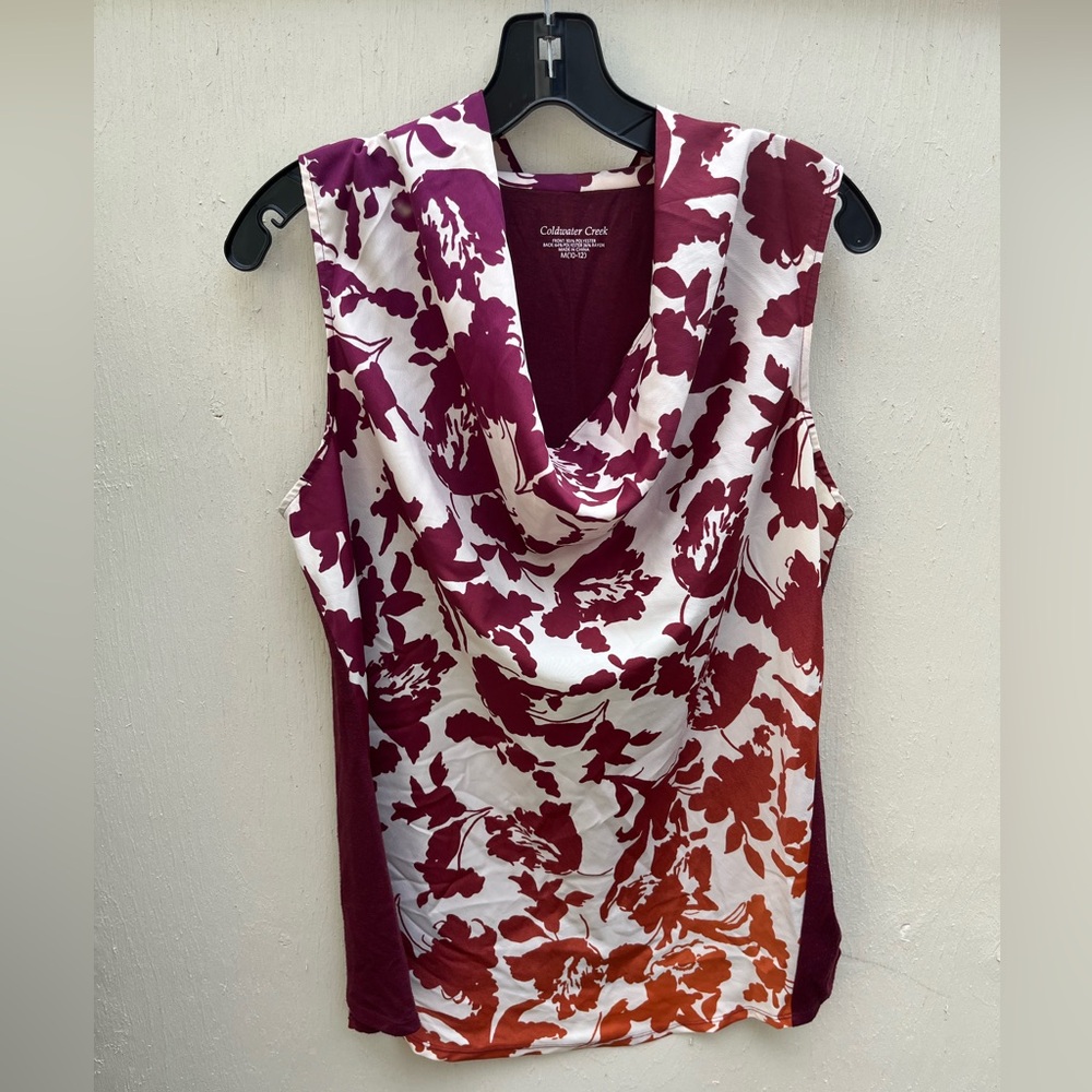 Coldwater Creek Burgundy and White Floral Cowl Neck Camisole